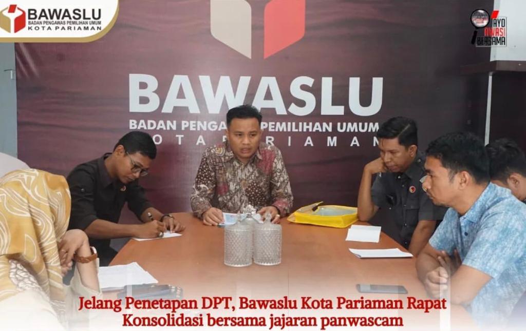 Bawaslu Kota Pariaman Gelar Rapat Konsoliadasi jelang Rapat Pleno Rekapitulasi DPT Tingkat Kota