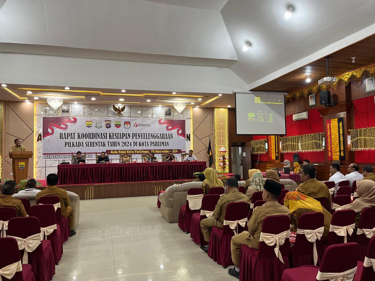 Foto Rapat Koordinasi Kesiapan Penyelenggaraan Pemilihan Serentak tahun 2024 yang dilaksanakan oleh Pemerintah Kota Pariaman di Aula Balaikota pada senin, (25/11/24).