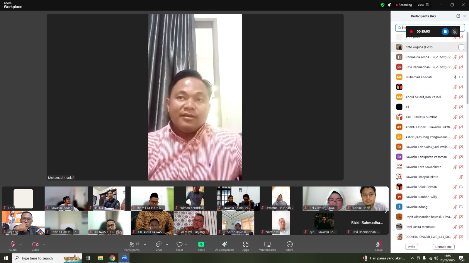 Rapat Koordinasi terkait pengawasan Pemutakhiran Daftar Pemilih Berkelanjutan (PDPB) via zoom meeting, 23/06/25