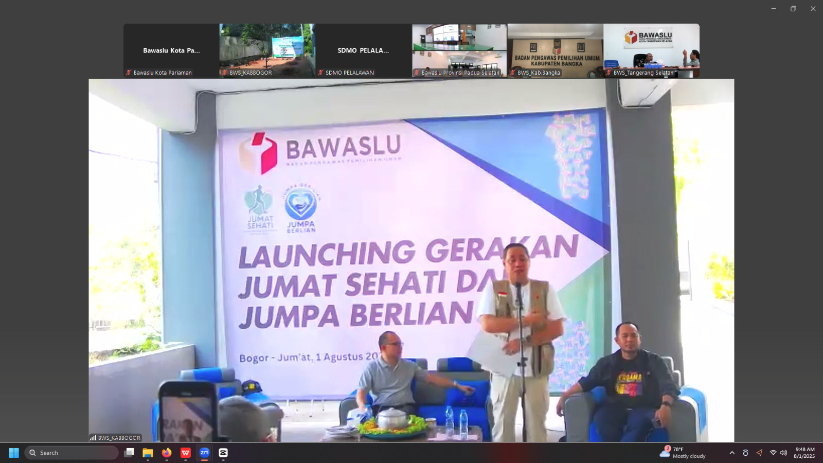 Anggota Bawaslu RI, Herwyn JH Malonda menyampaikan sambutan dalam peluncuran program Jumat Sehati (Jumat Menjaga Tubuh, Sehat Hati, Kuat Iman) dan Jumpa Berlian (Jujur, Menanam, Pelihara, Amankan, Bersih, Lingkungan dan Alam Nyata) di Kabupaten Bogor pada Jumat, (01/08/25).
