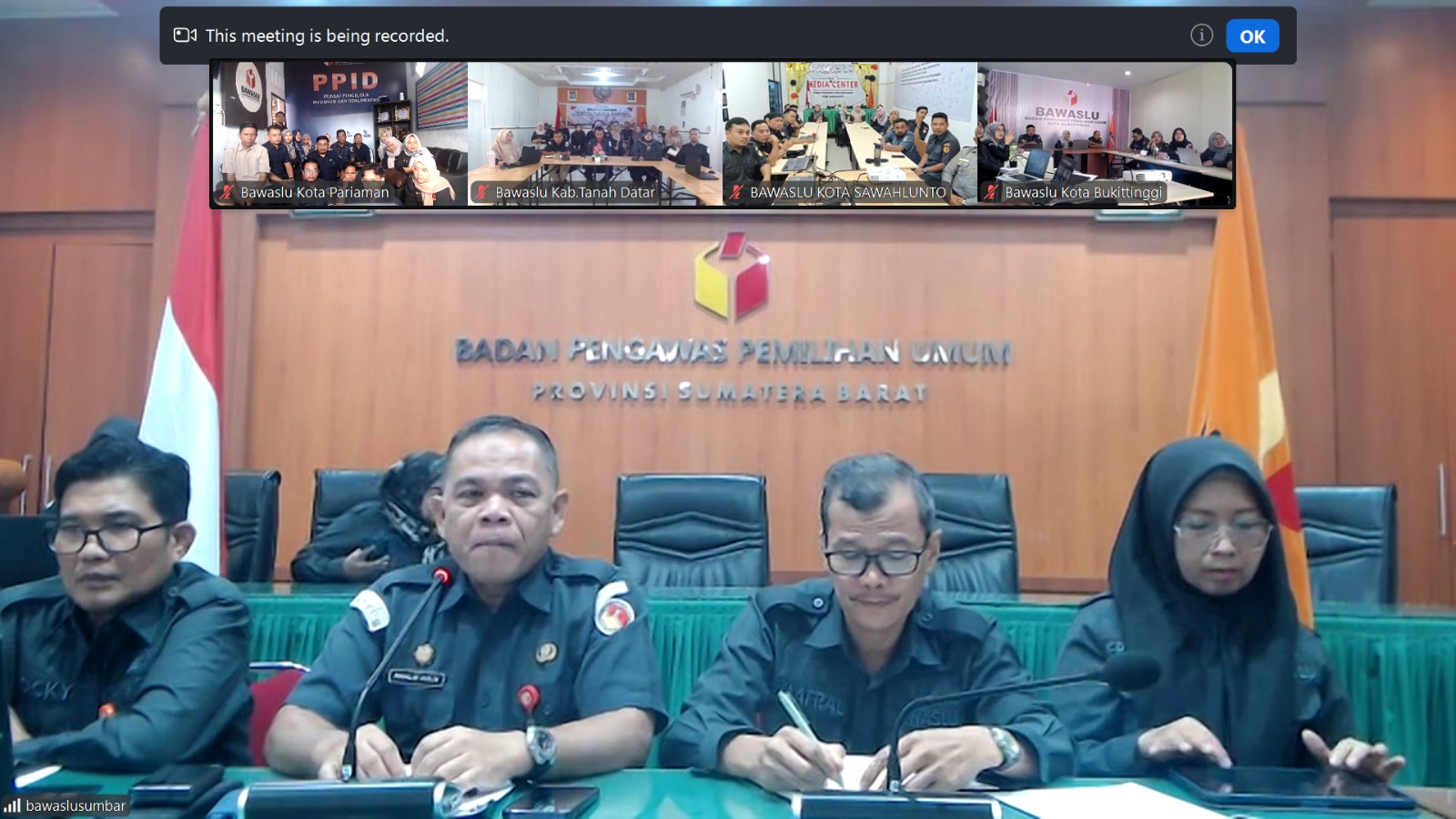 Zoom kegiatan Pembinaan Kepegawaian bagi jajaran sekretariat Bawaslu Kabupaten/Kota se-Sumatera Barat, 12/05/2026