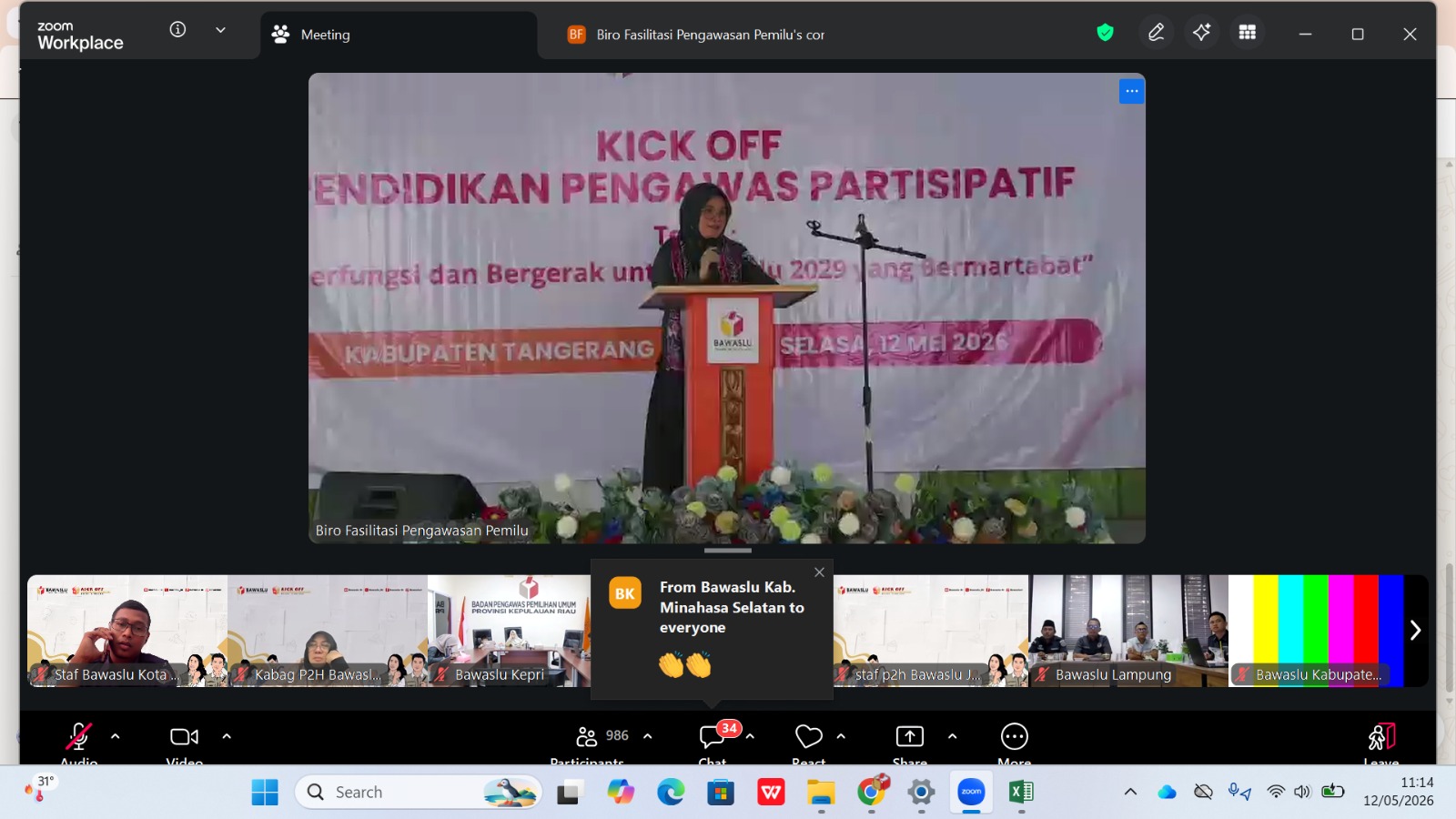 Anggota Bawaslu RI, Lolly Suhenti dalam sambutannya pada kegiatan Kick Off Pendidikan Pegawasan Partisipatif, 12/05/26