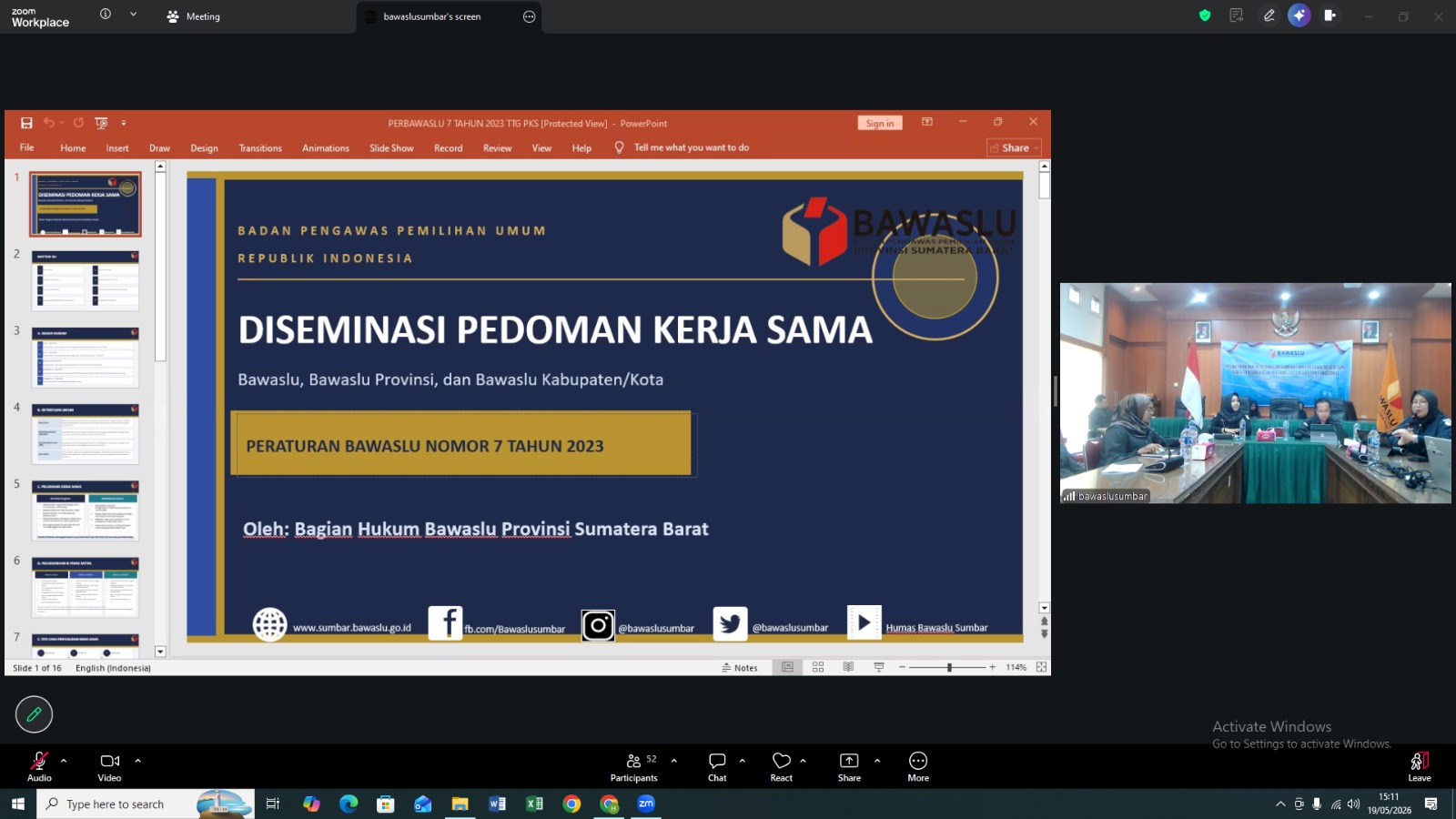 Kegiatan Diseminasi Peraturan Badan Pengawas Pemilihan Umum Nomor 7 Tahun 2023, 19/05/2026