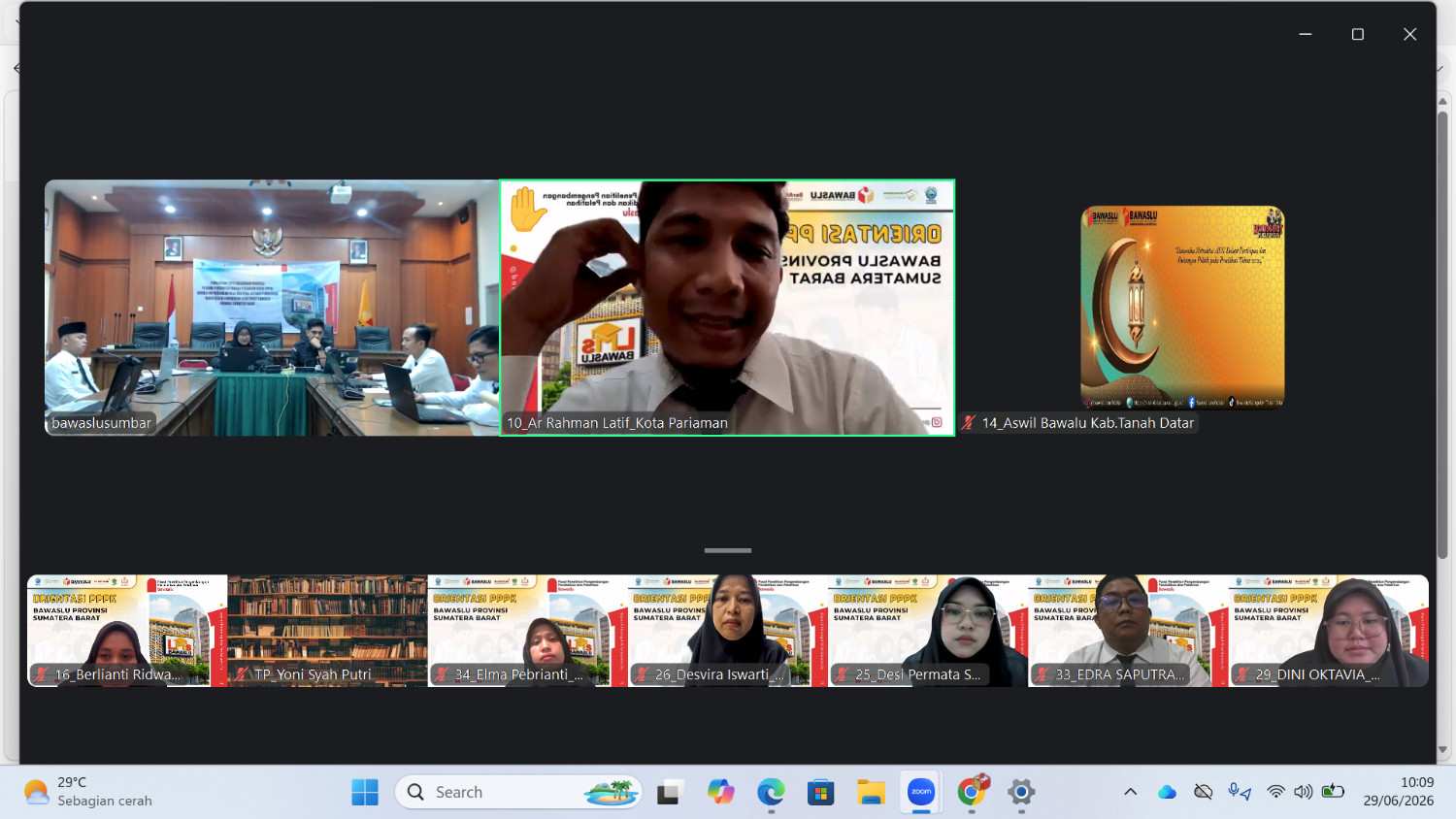 Zoom Orientasi PPPK Bawaslu Kota Pariaman Kelas 1, 29/06/2026