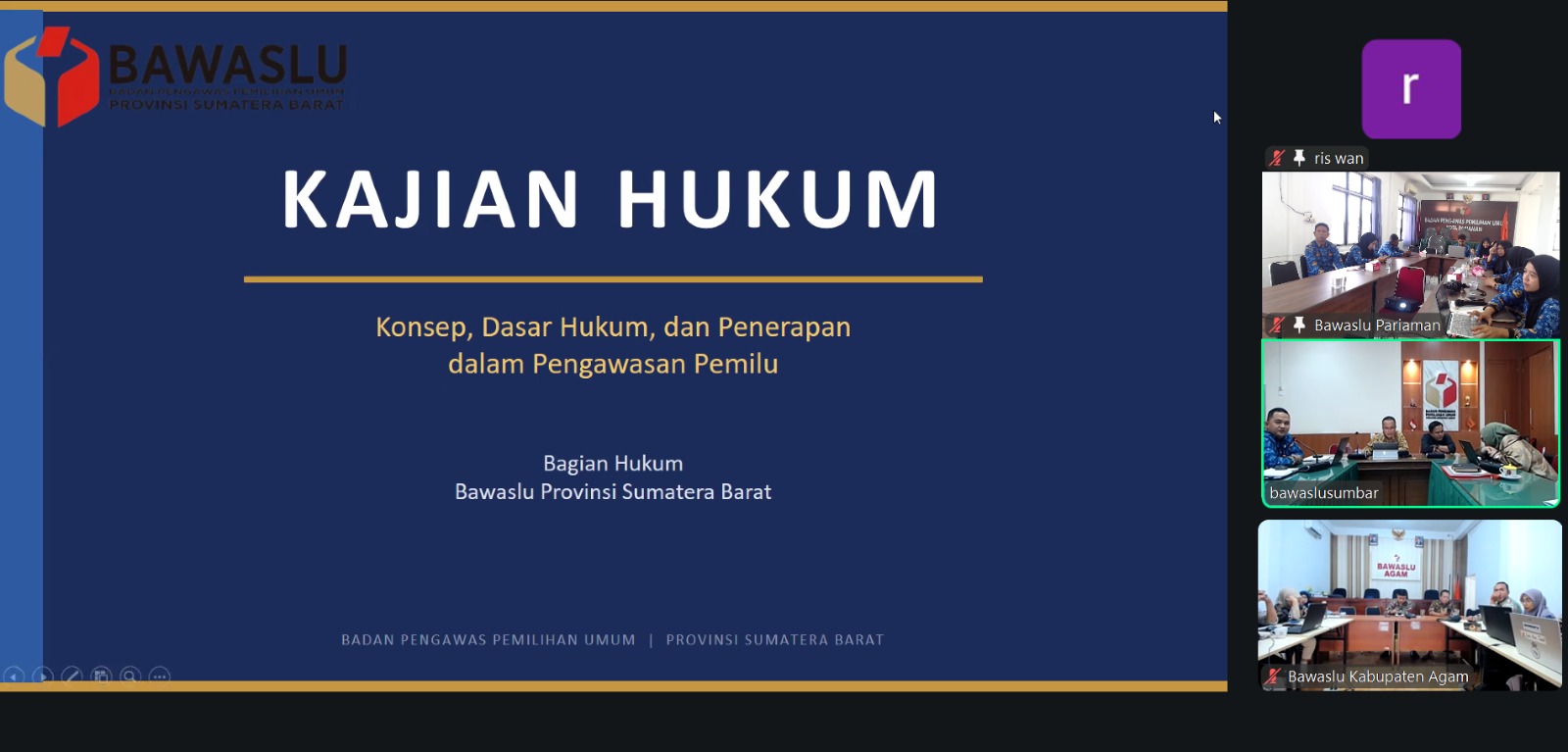 Bawaslu Kota Pariaman mengikuti RDK Kajian Hukum Bawaslu, Kamis, 25/06/2026