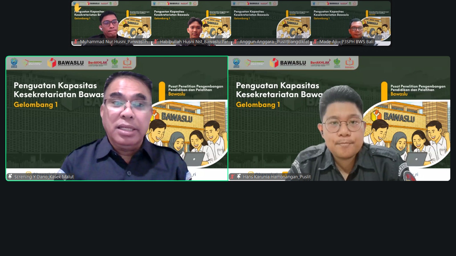 Bawaslu Kota Pariaman mengikuti pembelajaran penguatan kapasitas kesekretariatan Bawaslu Gelombang 1 hari ketiga, 22/06/2026.