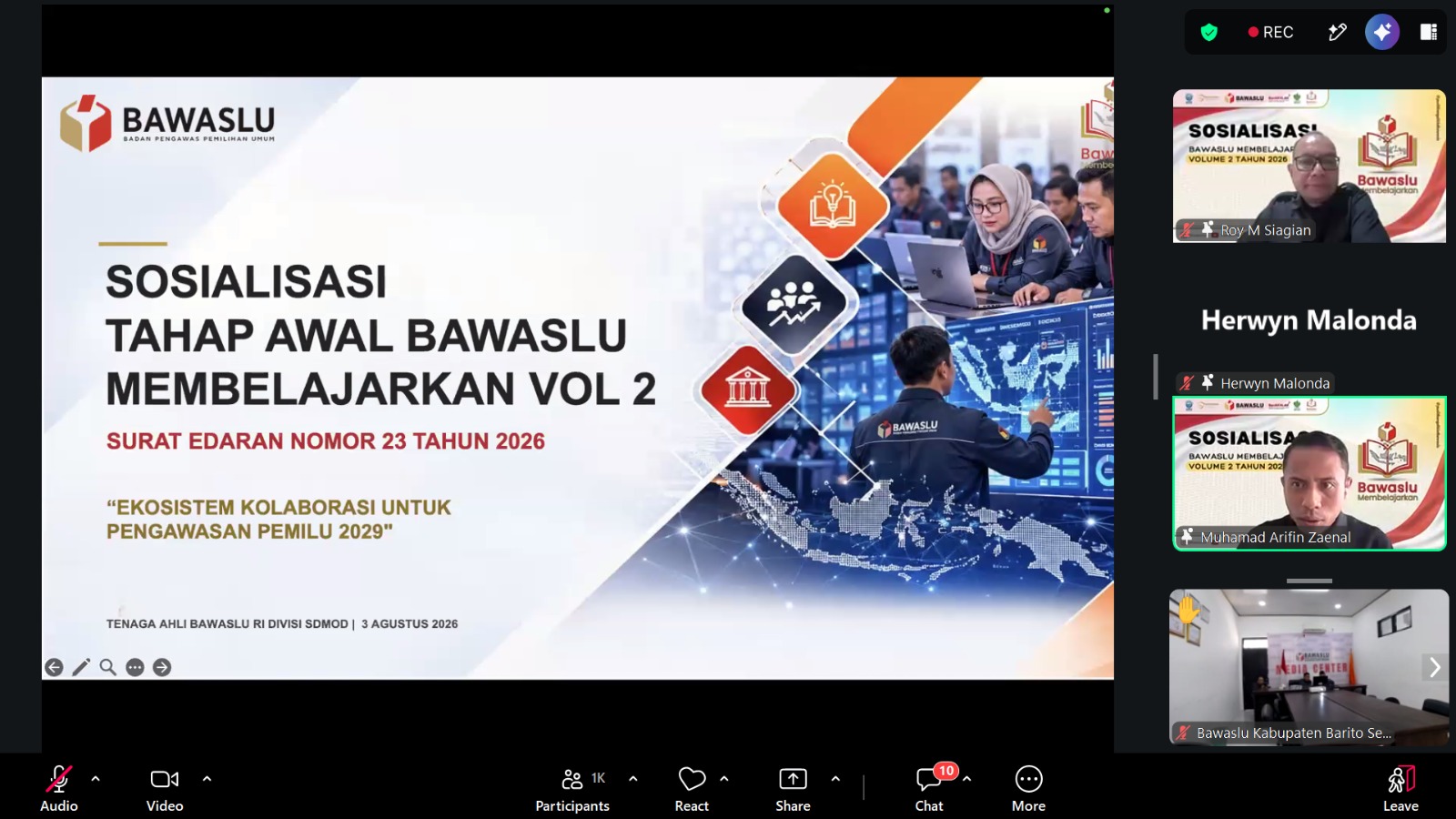 Bawaslu Pariaman mengikuti sosialisasi program “Bawaslu Mengajarkan” Vol 2 pada senin, 03/08/2026.
