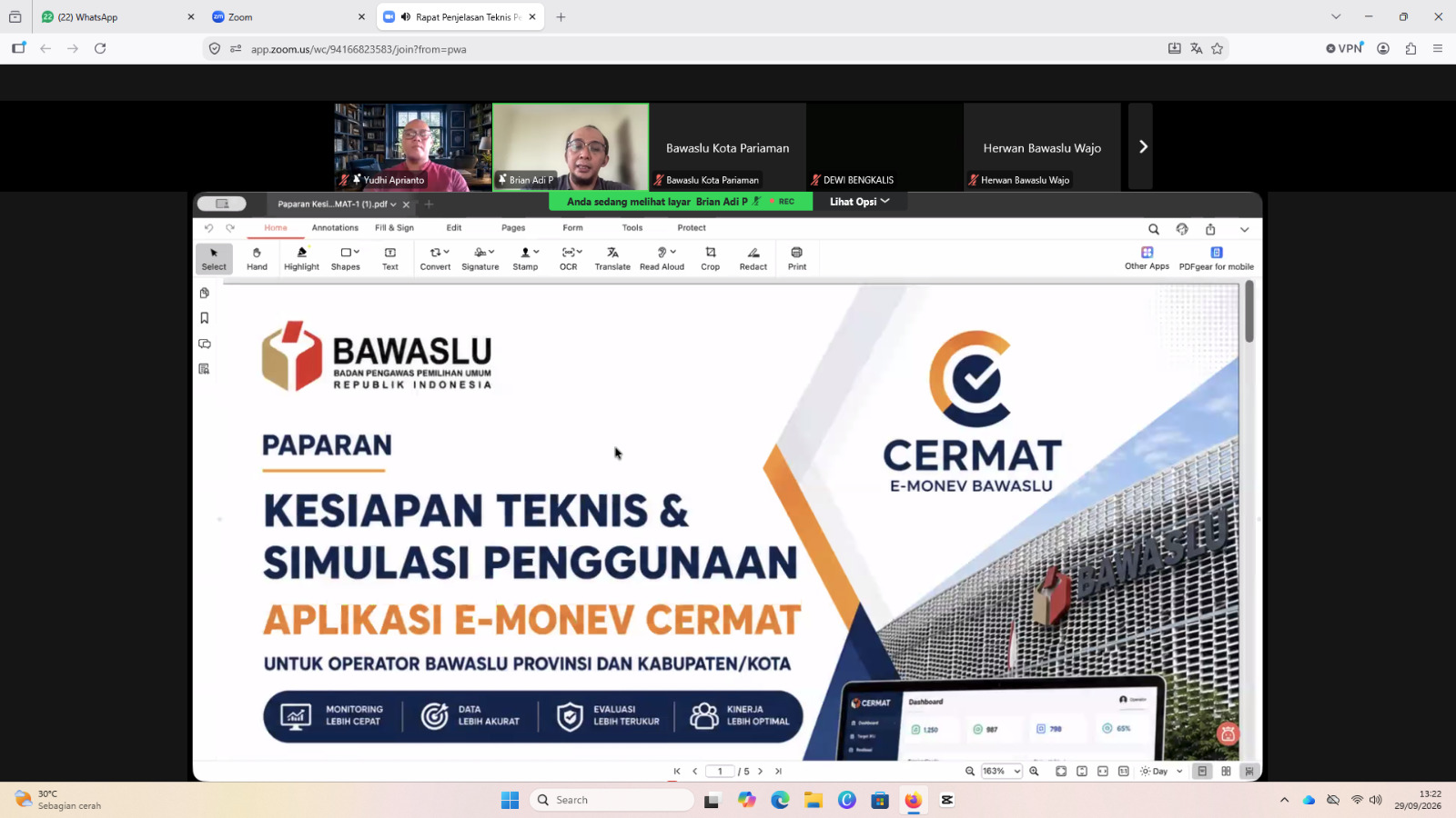 Bawaslu Pariaman Ikuti Rapat Teknis Pengoperasian Aplikasi CERMAT E-Monev IKU, 29/09/26