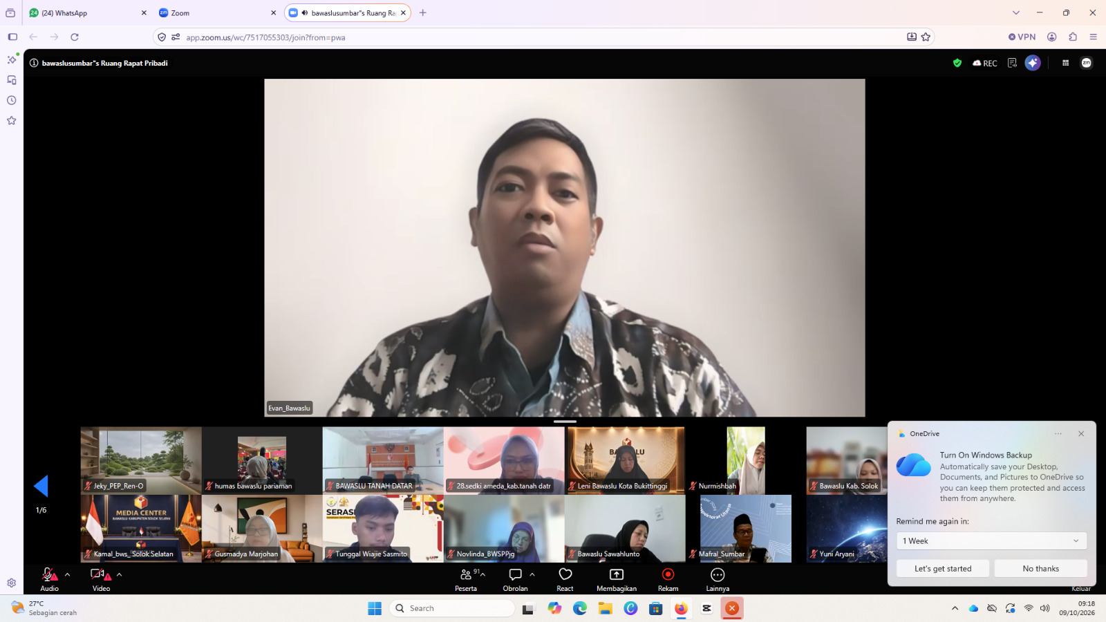Bawaslu Pariaman Ikuti Evaluasi Kinerja dan Monev Pelaksanaan Program Bawaslu Triwulan III, 09/10/26