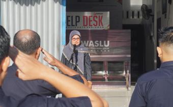 Foto Sri Lindawati Wany saat memberikan amanat dalam apel pagi bawaslu, senin (10/06/24)