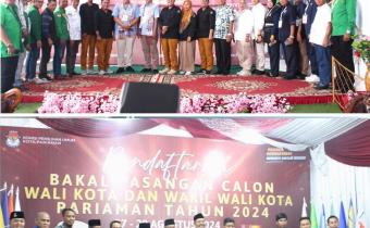 Foto bersama Bakal Calon Walikota dan Wakil Walikota yang mendaftar saat hari pendaftaran hari terakhir, Yota Balad-Mulyadi dan Mardison-Anif