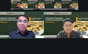 Bawaslu Kota Pariaman mengikuti pembelajaran penguatan kapasitas kesekretariatan Bawaslu Gelombang 1 hari ketiga, 22/06/2026.